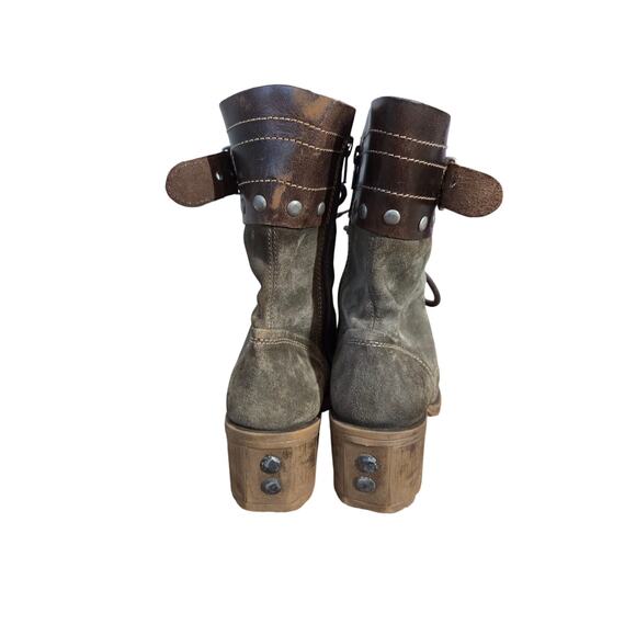 Fly London lask harness suede heeled grunge boots lace mid calf logger combat 39 - Picture 3 of 8